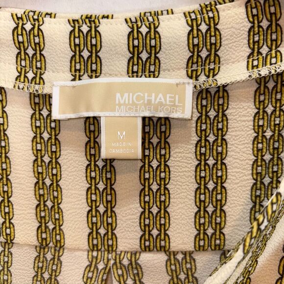 Michael Kors Long Sleeve Gold Chain Design Tunic Blouse Size Medium Quiet Luxe - Picture 4 of 4